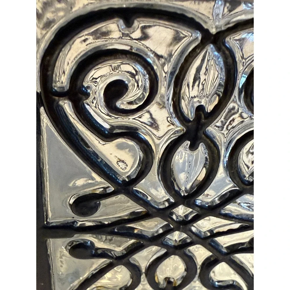Vintage Hexagonal Clear Glass Black Scroll Filigree Decorative 5.5in Light Cover